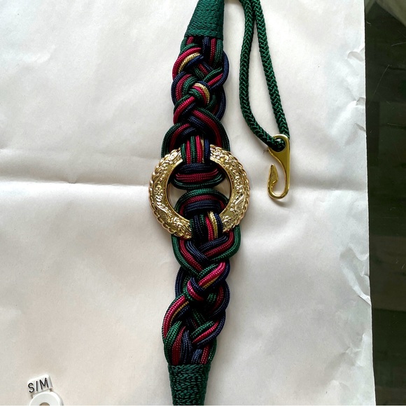 NWT VINTAGE PAIR BELTS S/M NYLON STRETCH BRAID MEDALLION BLING - Picture 3 of 6